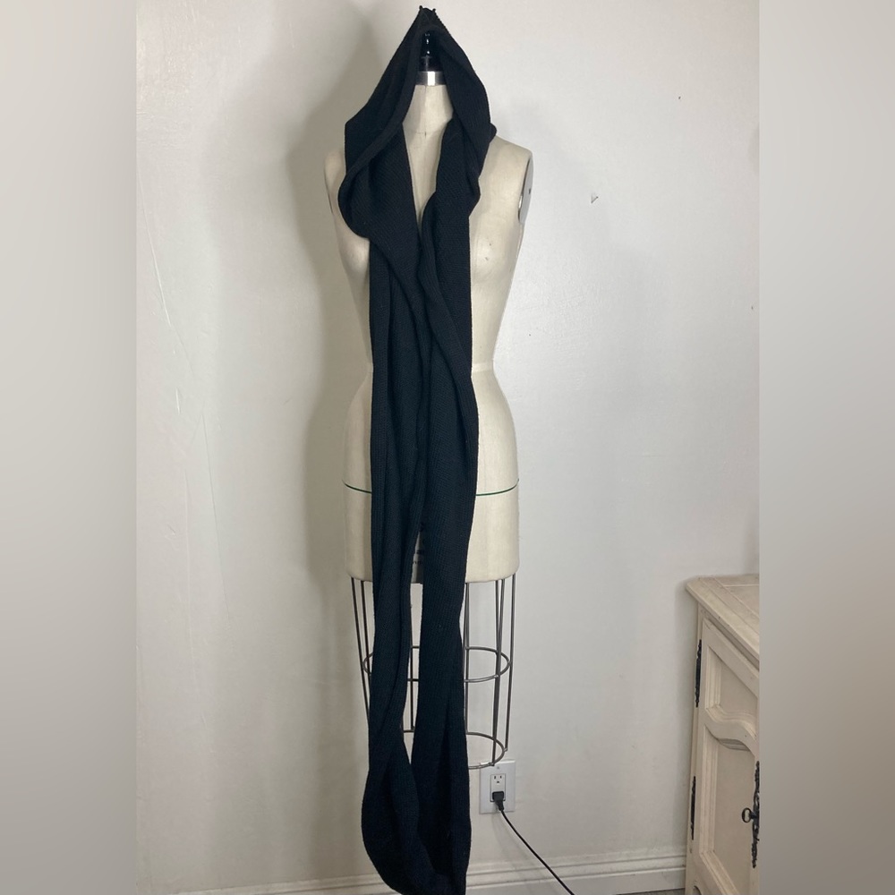 Demobaza merino wool blend super long knit infinity scarf w hood